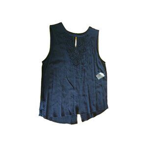 Pale Sky Top Womens Size Large Black Keyhole Lace Crochet Trim Sleeveless Hi Lo